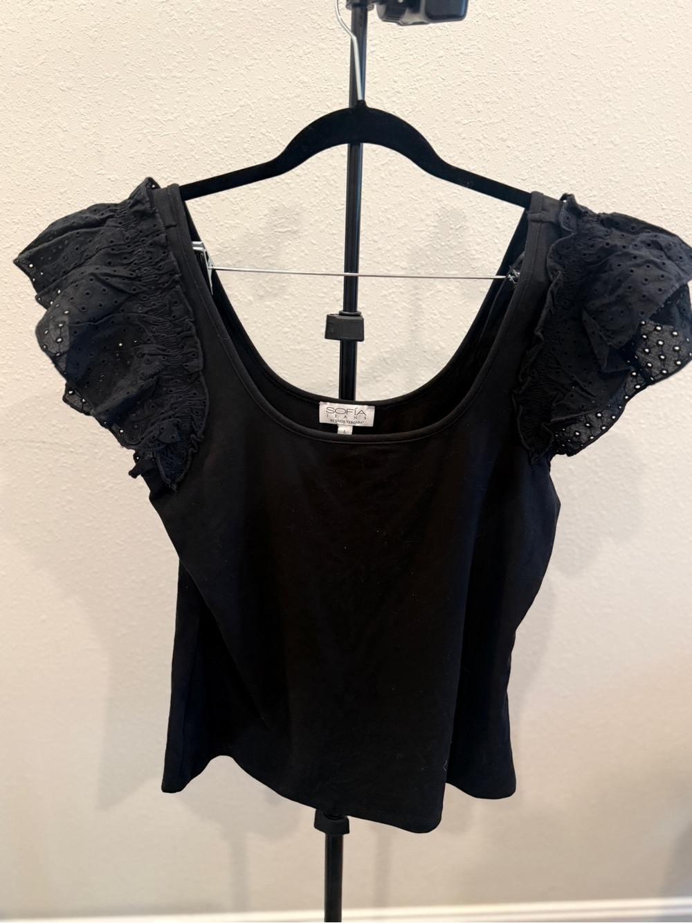 Black Eyelet Flutter Sleeve Tank Top